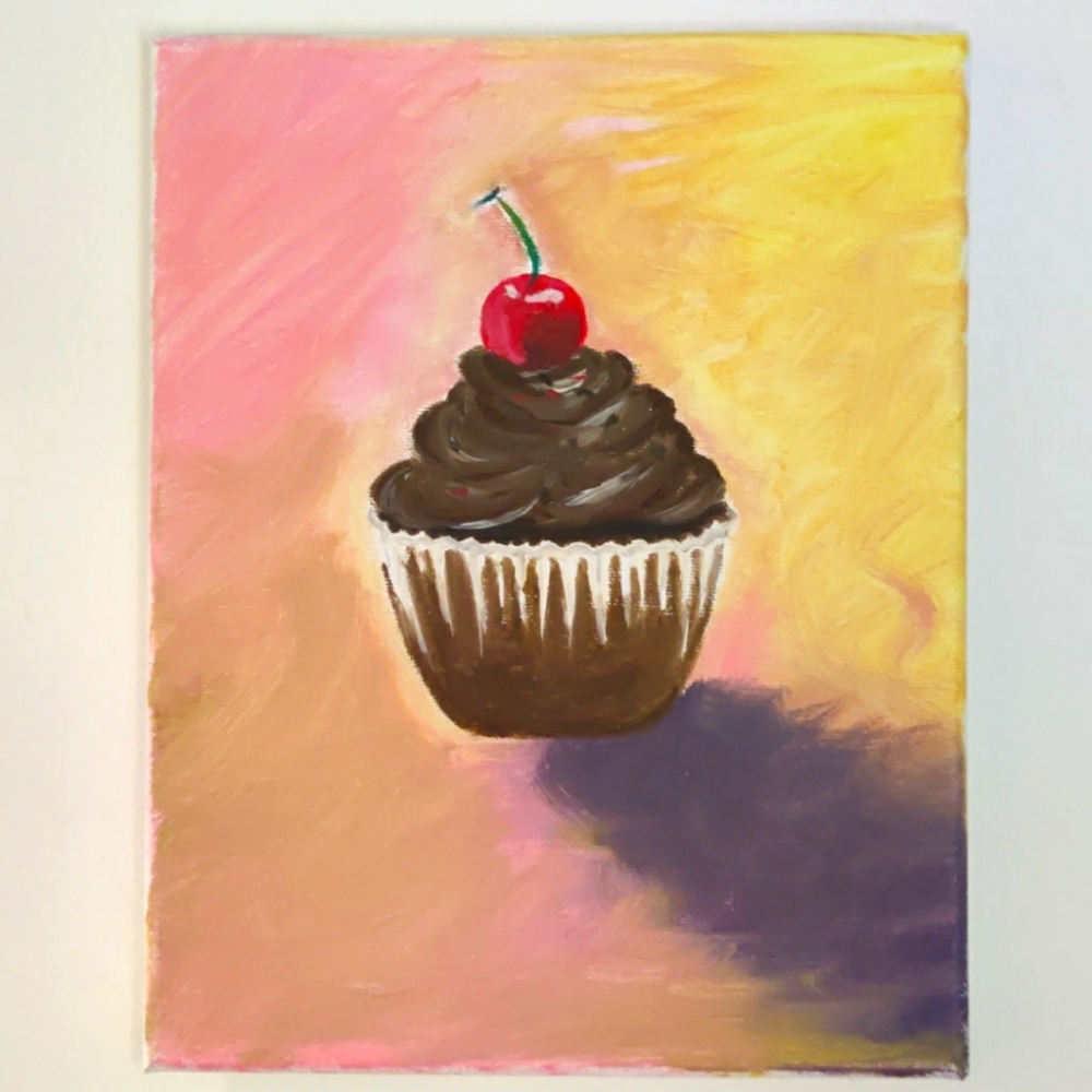 Original Chocolate Cupcake Oil Painting